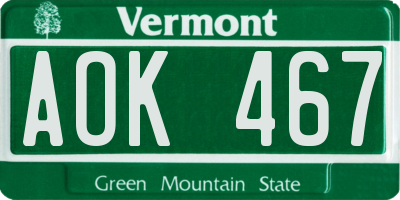 VT license plate AOK467