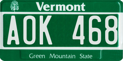 VT license plate AOK468