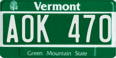 VT license plate AOK470
