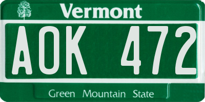 VT license plate AOK472