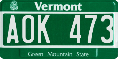 VT license plate AOK473