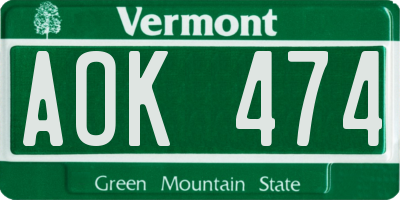 VT license plate AOK474