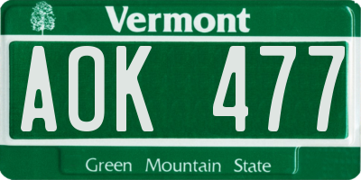 VT license plate AOK477