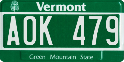 VT license plate AOK479