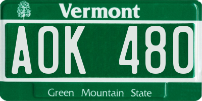 VT license plate AOK480