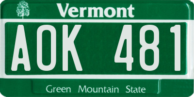 VT license plate AOK481