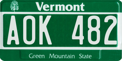 VT license plate AOK482