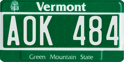 VT license plate AOK484