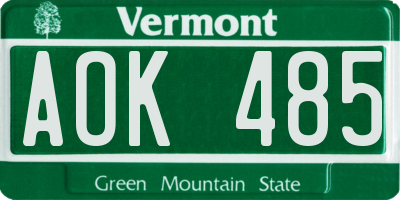 VT license plate AOK485