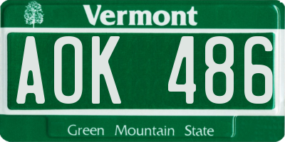 VT license plate AOK486