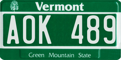 VT license plate AOK489