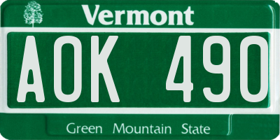VT license plate AOK490