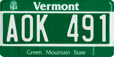 VT license plate AOK491