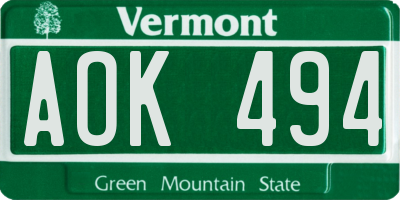 VT license plate AOK494