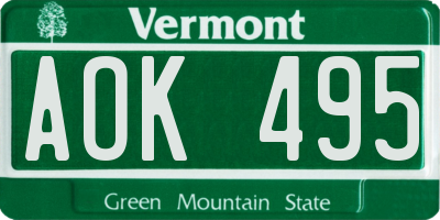 VT license plate AOK495