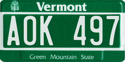 VT license plate AOK497