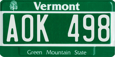 VT license plate AOK498