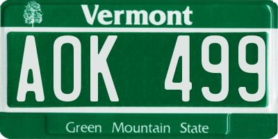 VT license plate AOK499