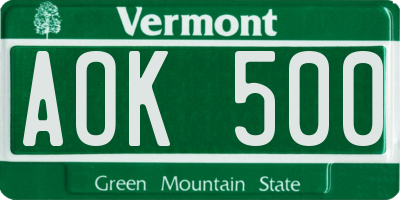VT license plate AOK500