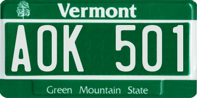 VT license plate AOK501