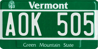 VT license plate AOK505