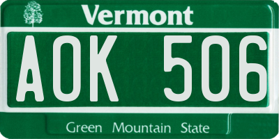 VT license plate AOK506