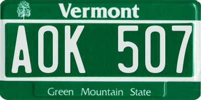 VT license plate AOK507