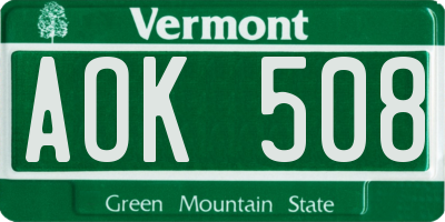VT license plate AOK508