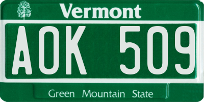 VT license plate AOK509