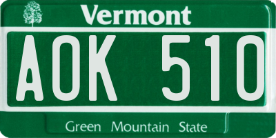 VT license plate AOK510