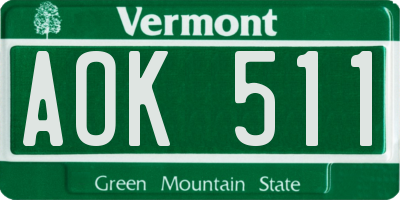 VT license plate AOK511