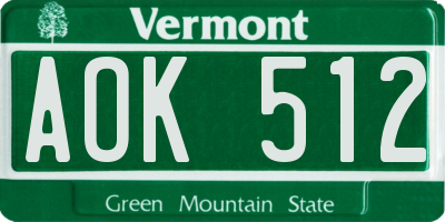 VT license plate AOK512