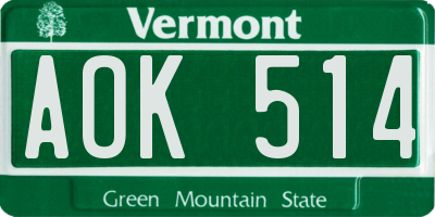 VT license plate AOK514