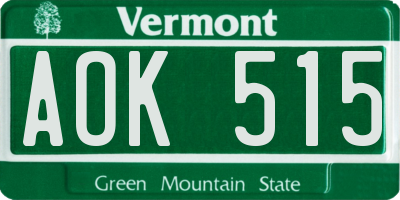 VT license plate AOK515