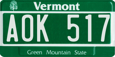 VT license plate AOK517