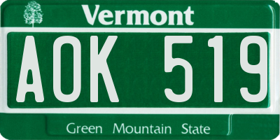 VT license plate AOK519