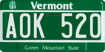 VT license plate AOK520
