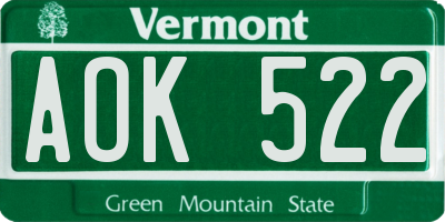 VT license plate AOK522