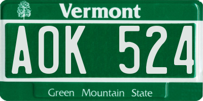VT license plate AOK524