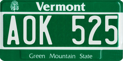 VT license plate AOK525