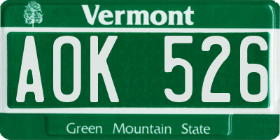 VT license plate AOK526