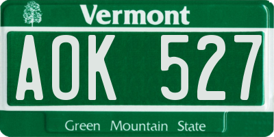 VT license plate AOK527