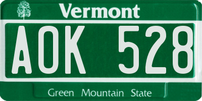 VT license plate AOK528