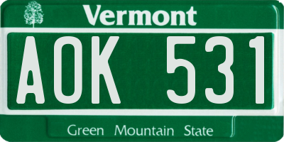 VT license plate AOK531