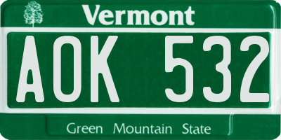 VT license plate AOK532