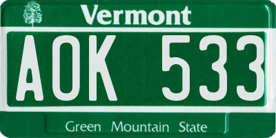 VT license plate AOK533