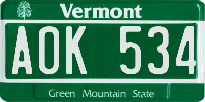 VT license plate AOK534