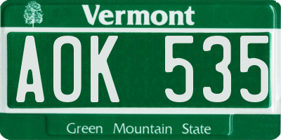 VT license plate AOK535