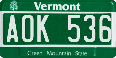 VT license plate AOK536