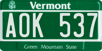 VT license plate AOK537